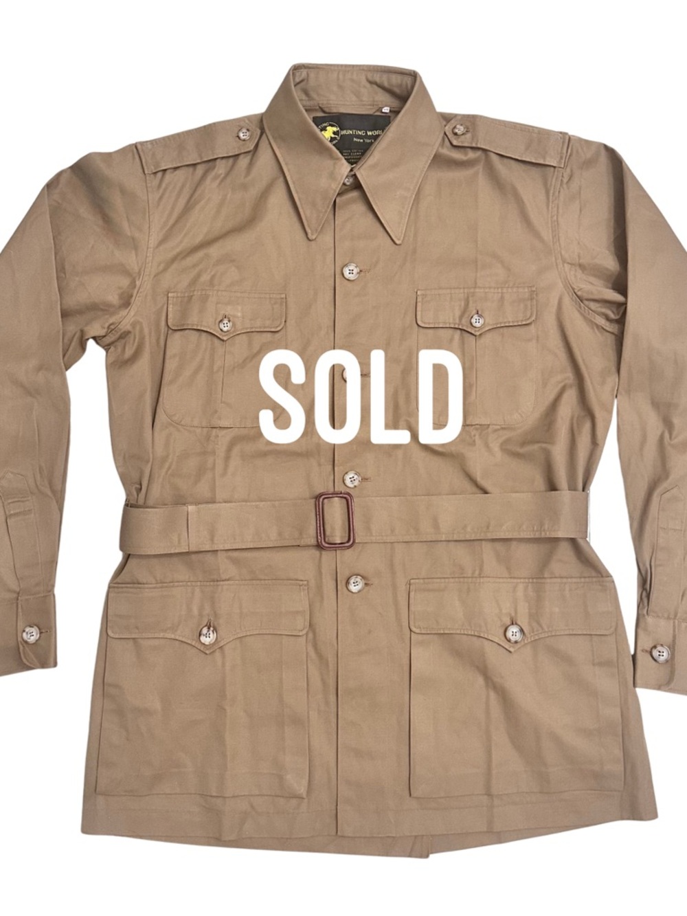 Vintage Hunting World New York Classic Safari Jacket Belted Khaki SZ 44 EUC